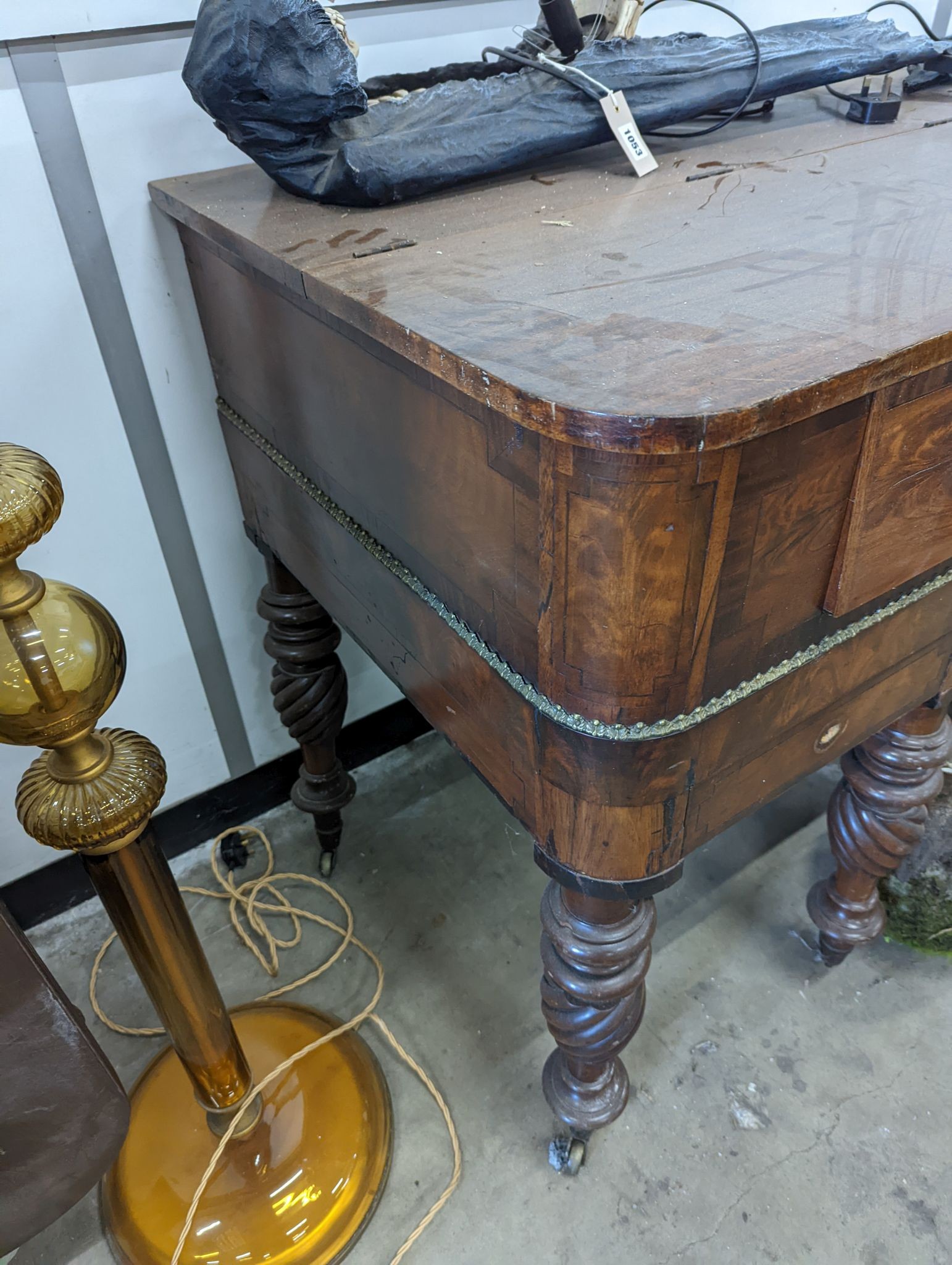 A Regency banded mahogany converted square piano, by Loud and Brothers, Philadelphia, width 174cm, depth 68cm, height 91cm